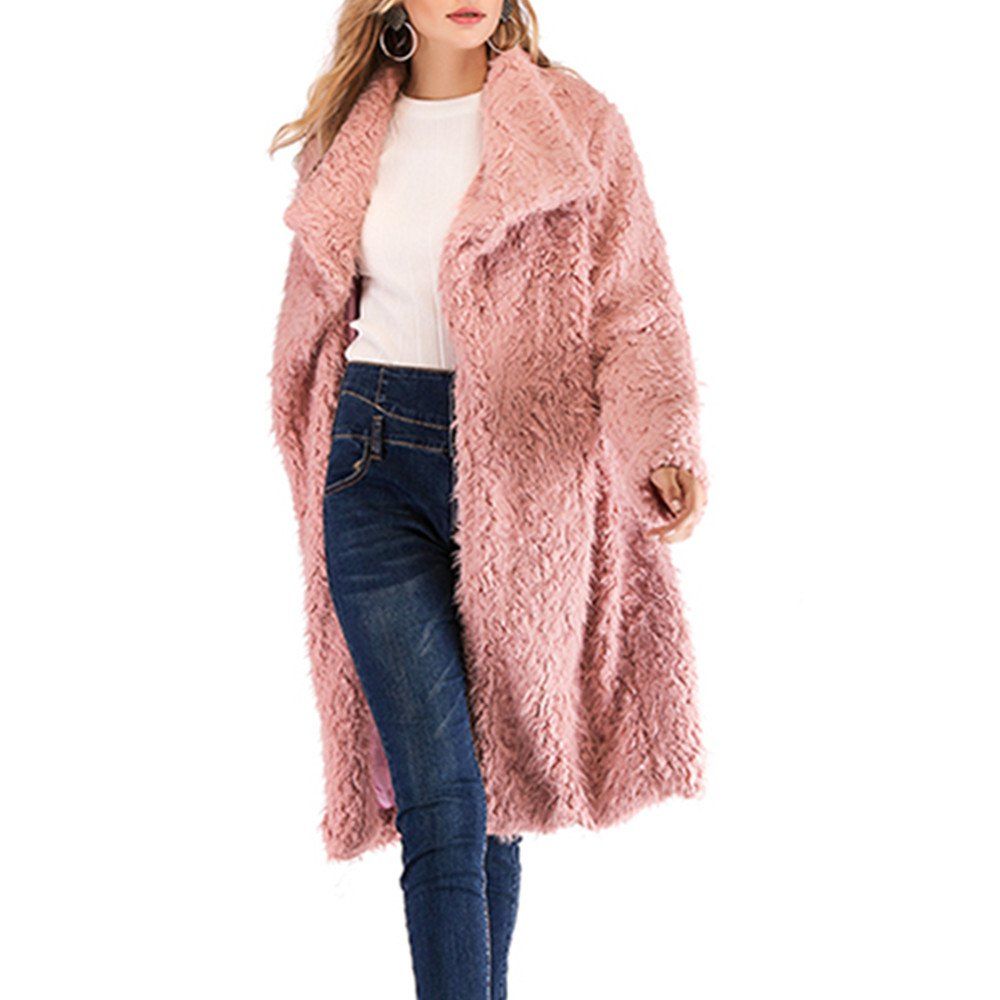 

Fashionable Turtleneck Fur Coat, Light pink