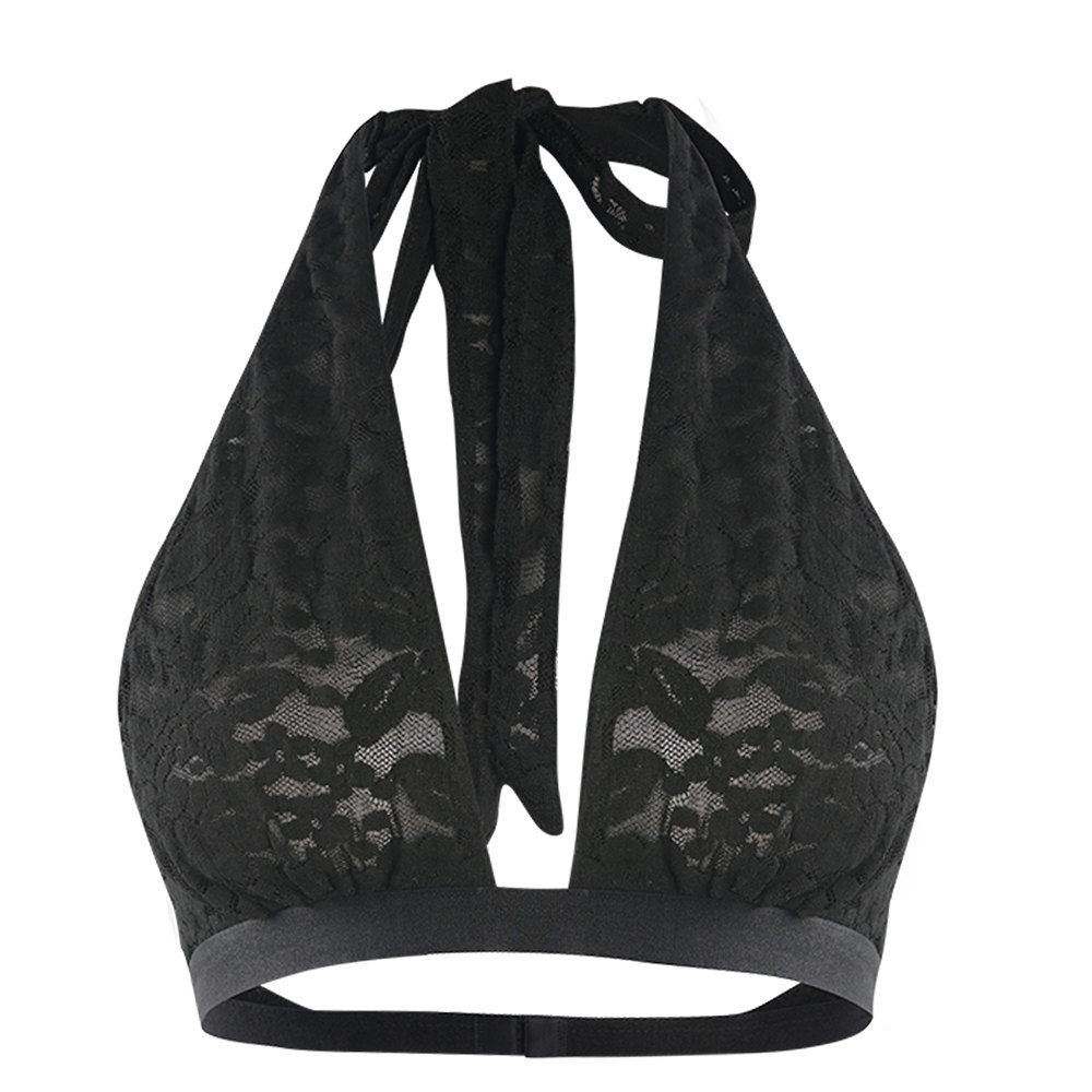

MISSOMO Lace Perspective Hanging Neck Type Sexy Underwear Different Colors, Jet black