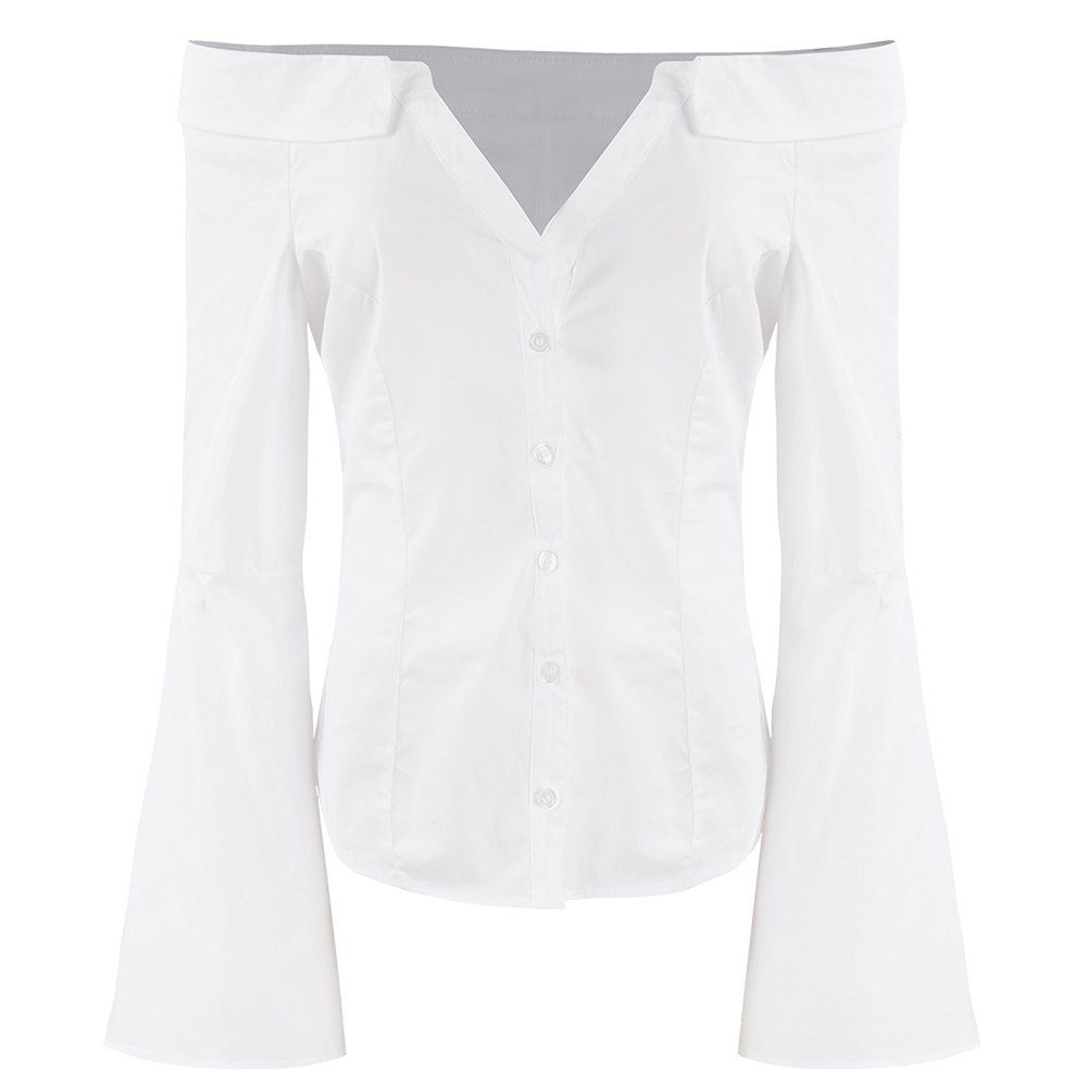 

HAODUOYI Women' Simple Temperament Strapless Slim Shirt White