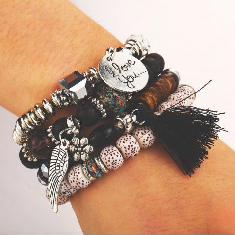 

Vintage Multilayer Beaded Bracelet for Men and Women, Black