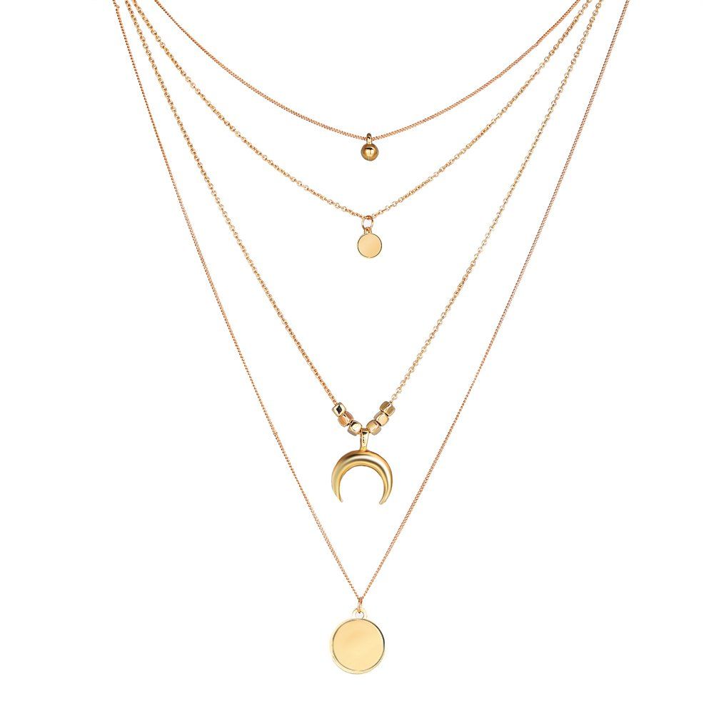 

Round Beads Multilayer Pendant Necklace, Gold
