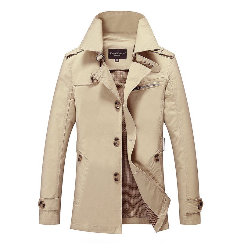 

Men'S English Lapel Thin Jacket Windjacket Coat, Light khaki