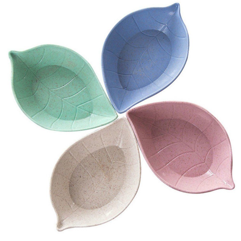 

4Pcs Kitchen Wheat Straw Seasoning Dish Creative Plastic Leaf Shape, Multi