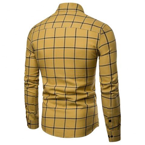 

Men's Casual Striped Plaid Fashion Long Sleeve Shirt, Yellow