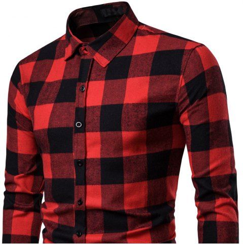

Men's Business Casual Plaid Fashion Long Sleeve Shirt, Red