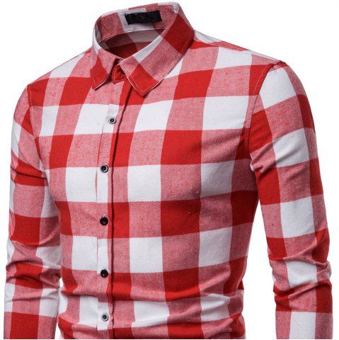 

Men's Business Casual Plaid Fashion Long Sleeve Shirt, Valentine red