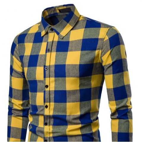 

Men's Business Casual Plaid Fashion Long Sleeve Shirt, Yellow