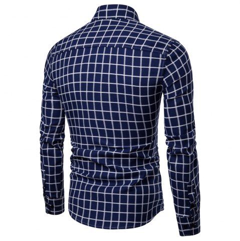 

Men's Small Plaid Casual Fashion Wild Long-Sleeved Shirt, Cadetblue