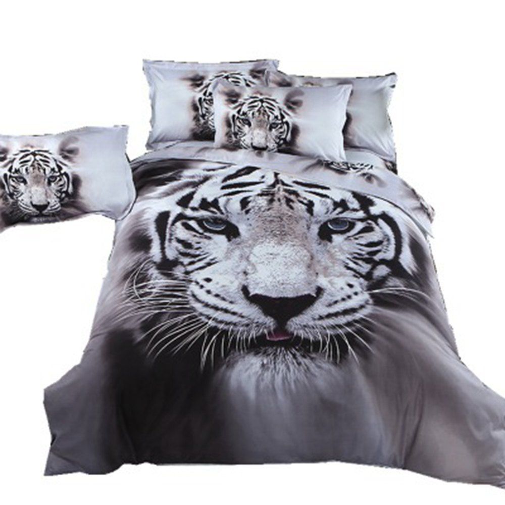 

2/3PCS European and American Explosion Models 3 Animal Tiger Quilt Cover Bedding, Gray goose;gray