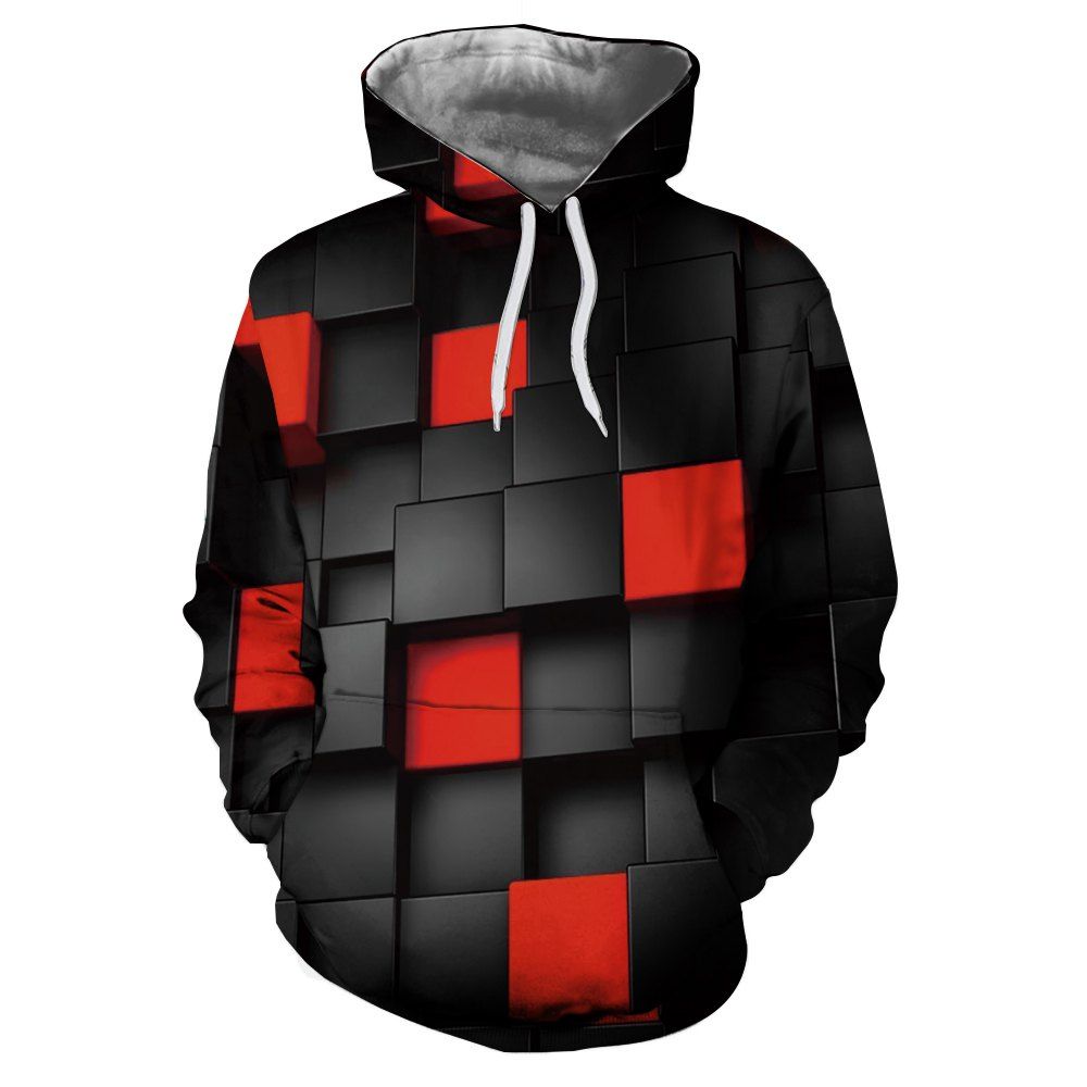 

3D Winter Cubic Block Print Mens Hoodie, Multi