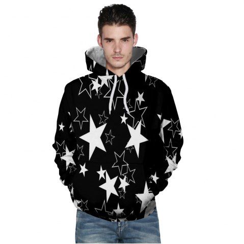 

3D Simple Five-Pointed Star Digital Printing Men's Patch Pocket Hoodie Sweater, Natural black