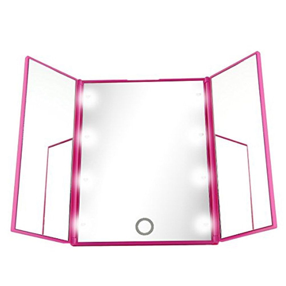 

Makeup Mirror LED Lights Foldable Bright Portable, Rose red