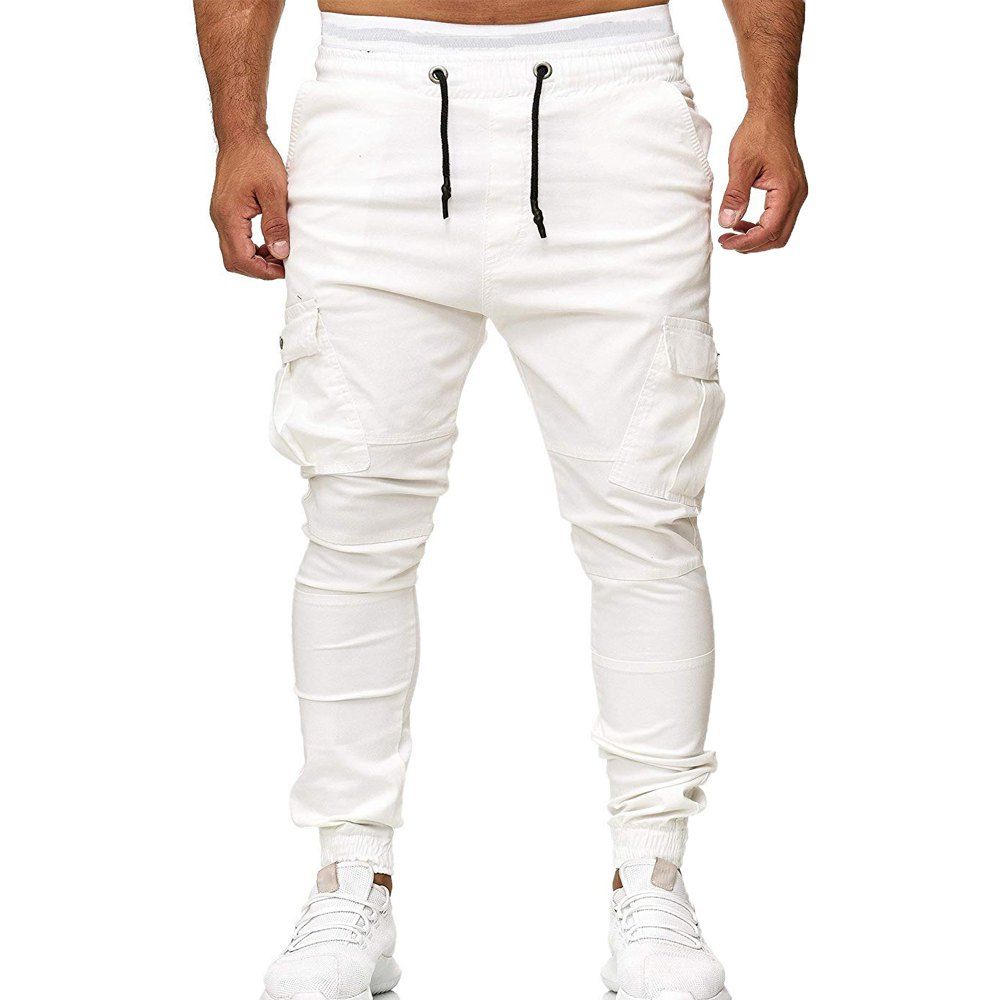 

Stick Pockets Men's Tether Elastic Sports Casual Pants, White