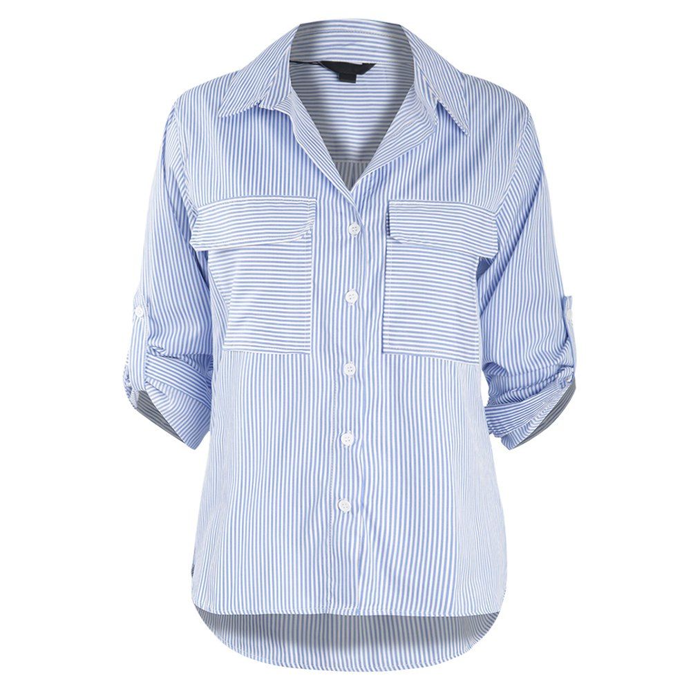 

HAODUOYI Women's Simple Commuter Striped Long Sleeve Shirt Multicolor, Multi-a