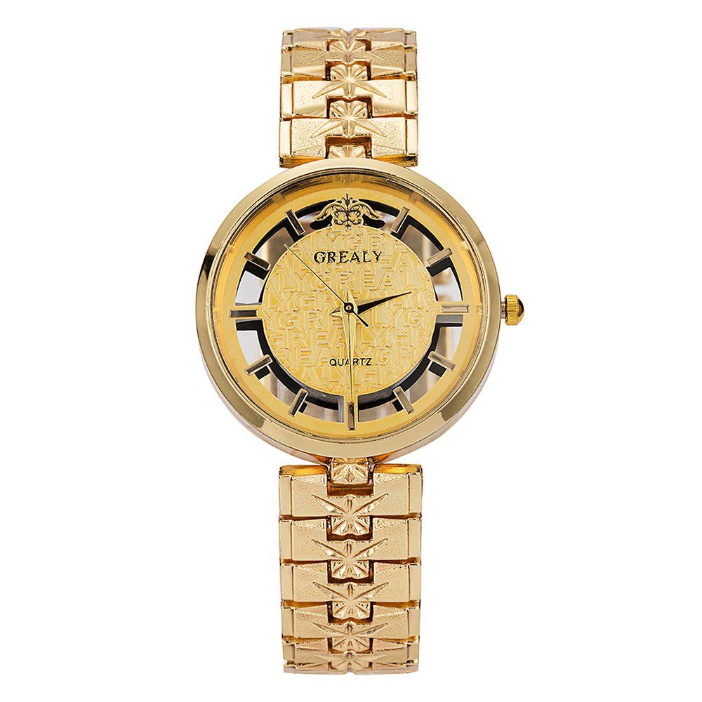 

GREALYFemale Alloy Broadband Wrist Watch Hollowed Decorative Quartz Watch, Yellow;silver;pink;gold