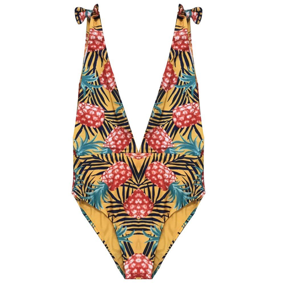 

European and American Women'S Sexy high Waist Bikini Pineapple Leaves Printed B, Goldenrod
