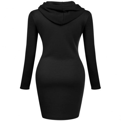 

Autumn Winter Three Color Hooded Lace Pocket Sweater Dress Female, Black