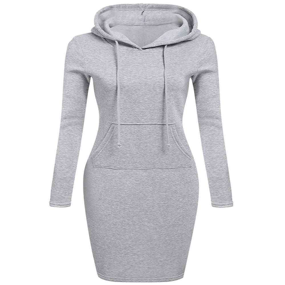 

Autumn Winter Three Color Hooded Lace Pocket Sweater Dress Female, Gray