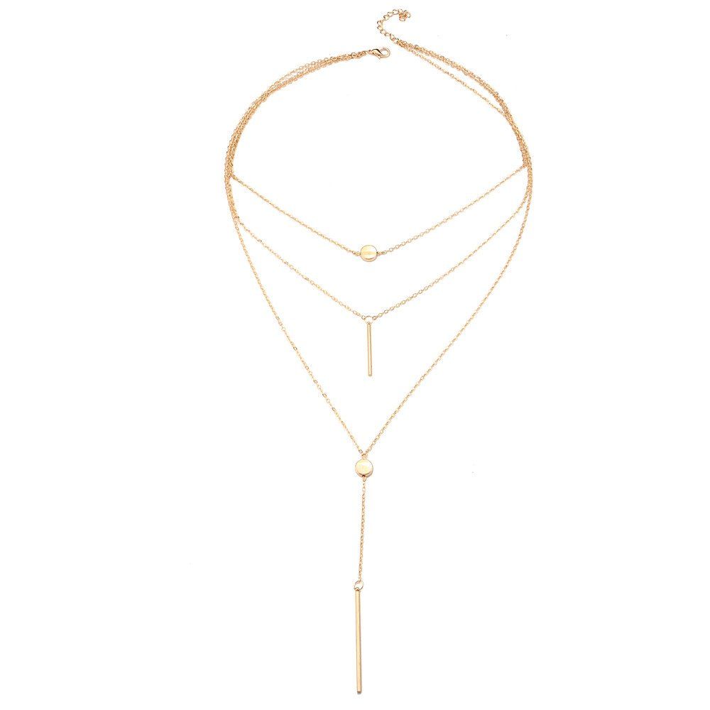 

Multilayer Short Cylinder Pendent Necklace, Gold