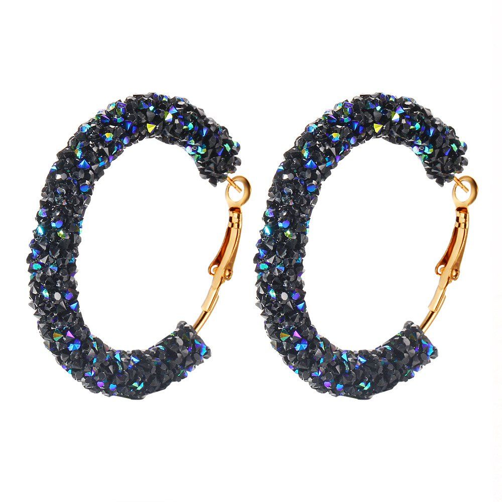 

Exaggerated Ring Crystal Earrings, Blue