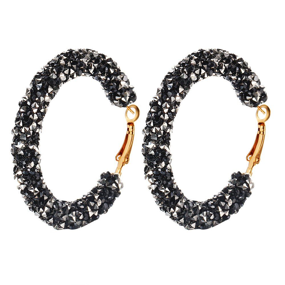 

Exaggerated Ring Crystal Earrings, Black