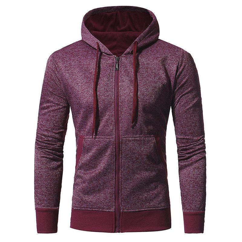 

Men's Solid Color Casual Slim Long Sleeve Cardigan Hoodie, Red wine