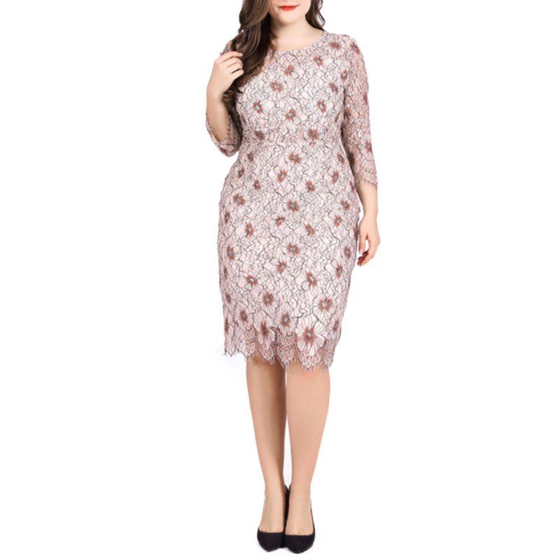 

Hollow Out 4/5 Length Sleeve Lace Sexy Party Dress, Sakura pink