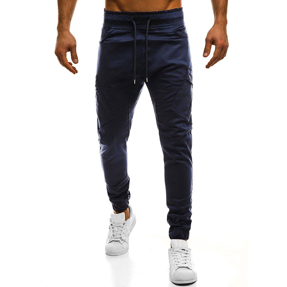 

Autumn and Winter Men's Multi-Pocket Overalls Slim Trouser, Cadetblue