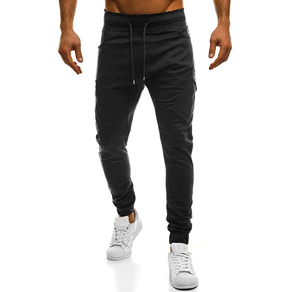 

Autumn and Winter Men's Multi-Pocket Overalls Slim Trouser, Black