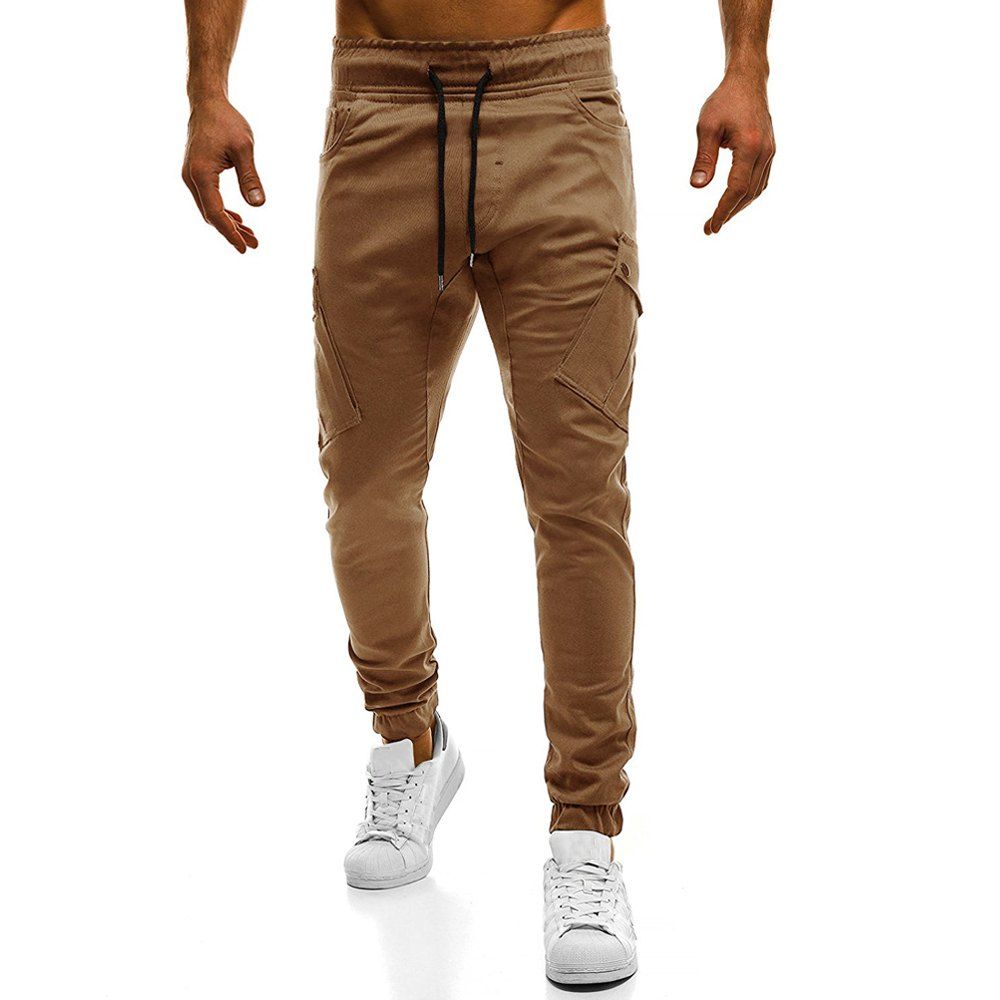 

Autumn and Winter Men's Multi-Pocket Overalls Slim Trouser, Khaki