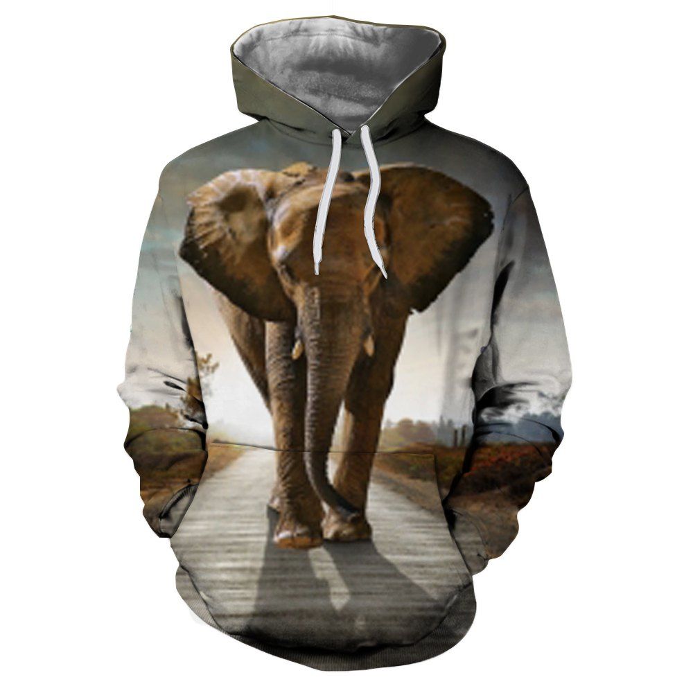 

3D Winter Fashion Elephant Print Mens Hoodie, Multi