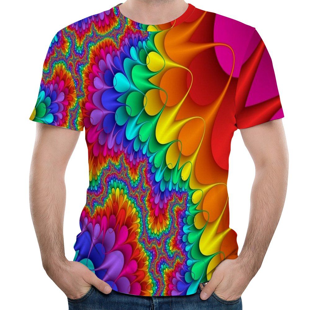 

3D Summer Fashion Colorful Print Mens Short Sleeve T-shirt, Multi