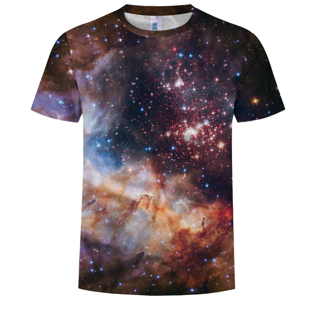 

Fashion Round Neck Men's Short-Sleeved T-Shirt Digital Printing Starry Sky Patte, Multi