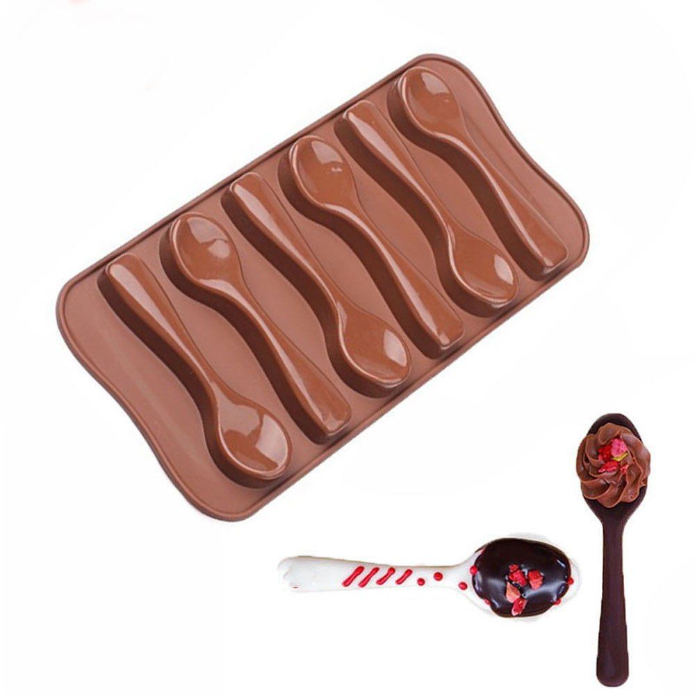 

Spoon Shape Chocolate Mold Cake Decorating Tools Kitchen Pastry Baking Stencils, Coffee;brown