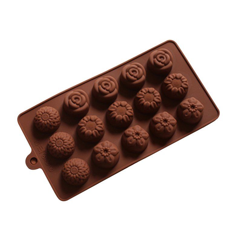 

15 Lattices Four Kinds of Flower Chocolate Mold Cake Decorating Tool, Coffee;brown