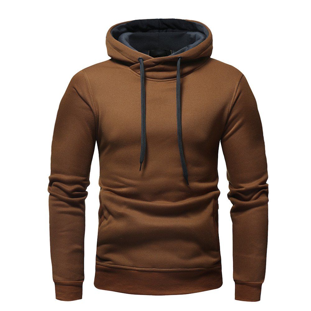 

Fashion Casual Hooded Head Men's Solid Color Sweater, Brown