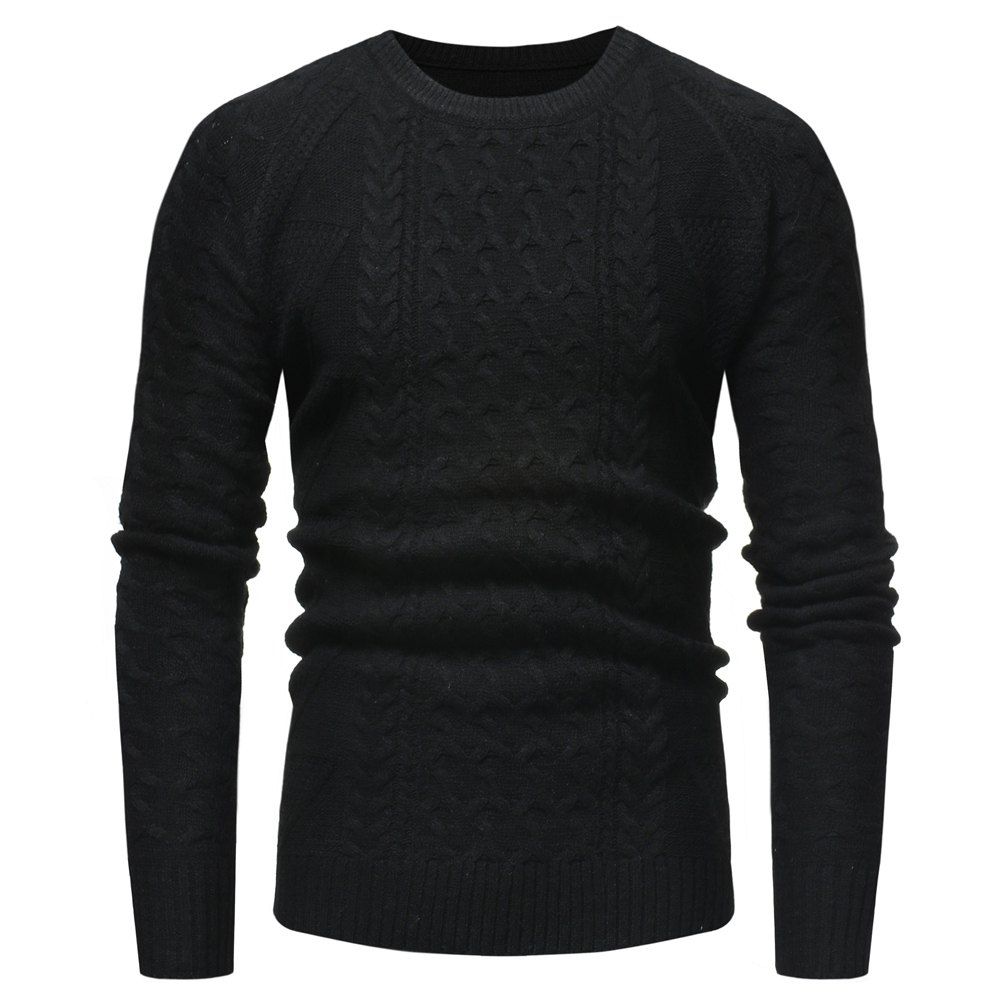 

Fashion Casual Solid Color Twist Woven Men's Pullover, Black