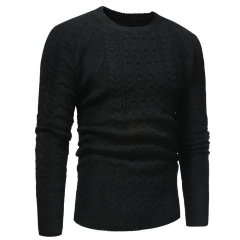 

Solid Color Twist Coarse Fashion Casual Men's Pullover, Black
