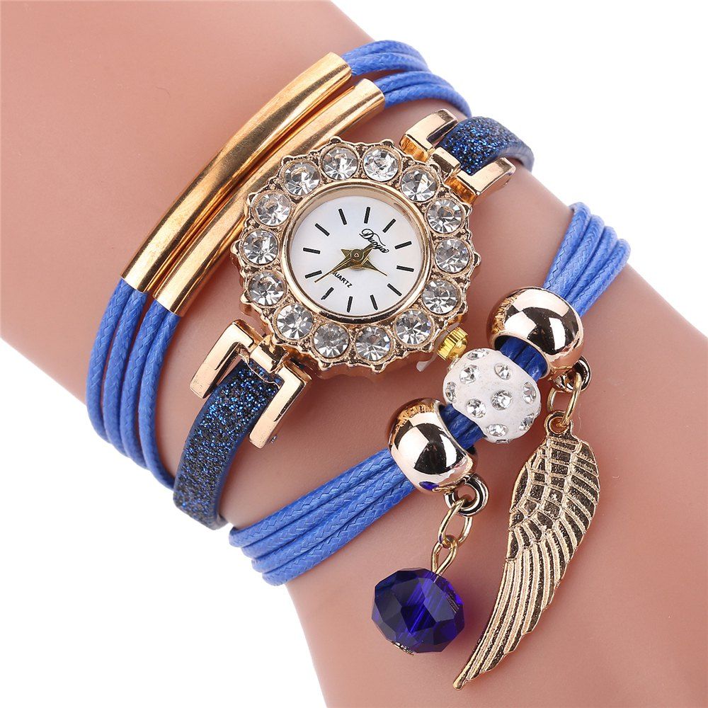 

Female Fashion Diamonds Alloy with Wings Pendant Around Fashion Quartz Watch, Blue