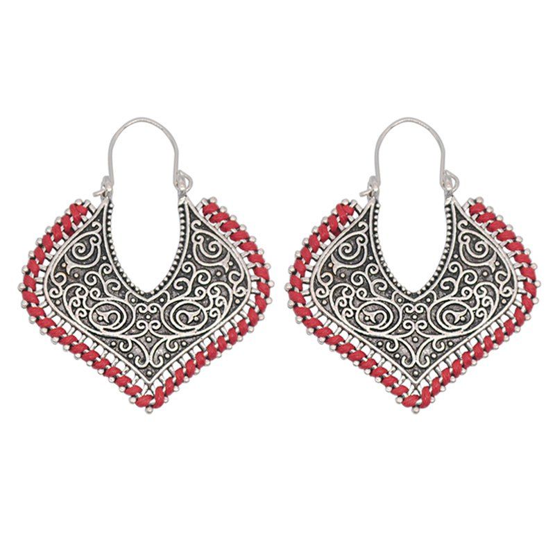 

Hollow Out Design Heart Shape Pendant Vintage Earrings, Red