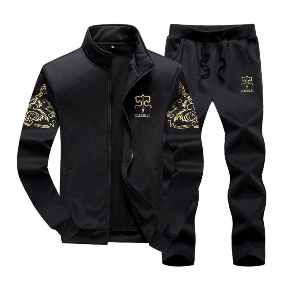 

Men'S Long-Sleeved Sports Casual Jacket Running Suit Size Up To 9XL, Black