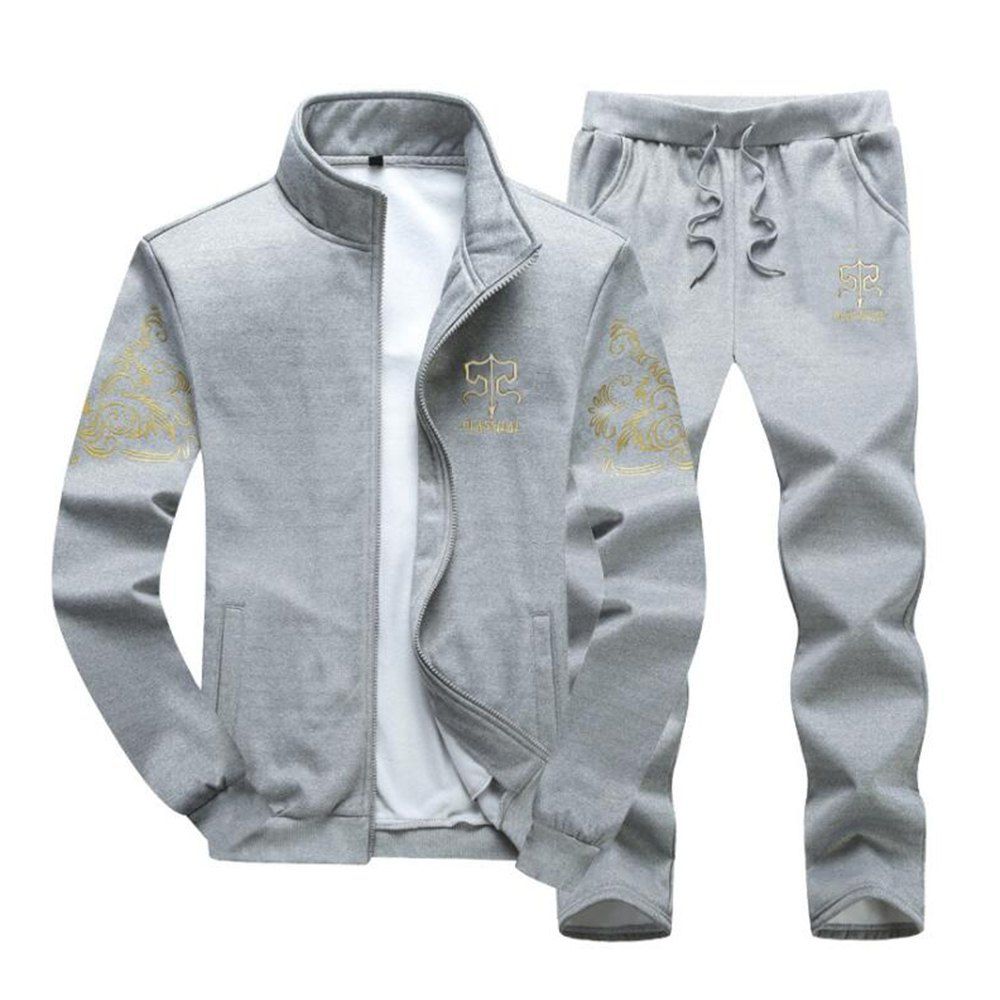 

Men'S Long-Sleeved Sports Casual Jacket Running Suit Size Up To 9XL, Gray