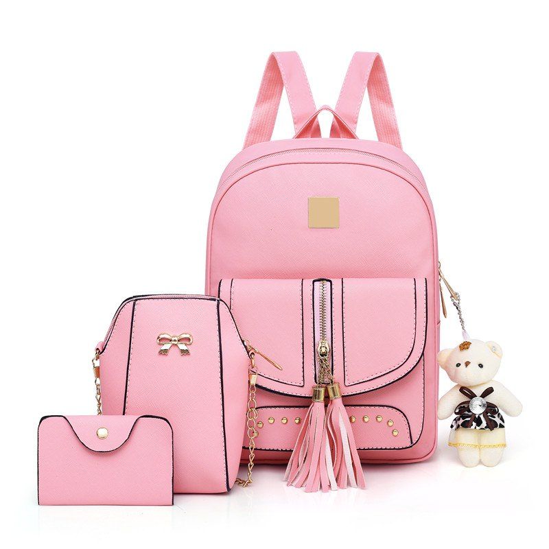 

Women Backpacks Female School Bags For Teenage Girls Black PU Leather Women, Pink