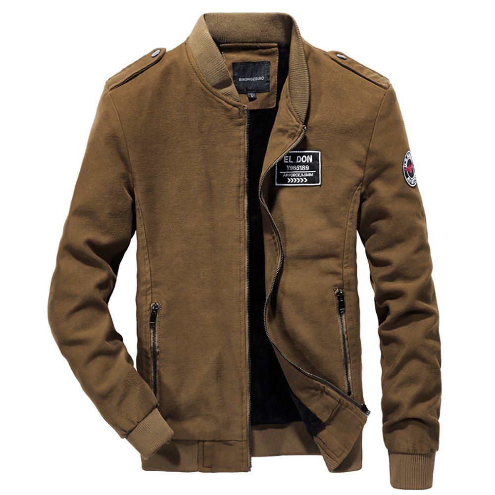

Men's Baseball Collar Brief Thickened Washable Zipper Warm Jacket, Sand