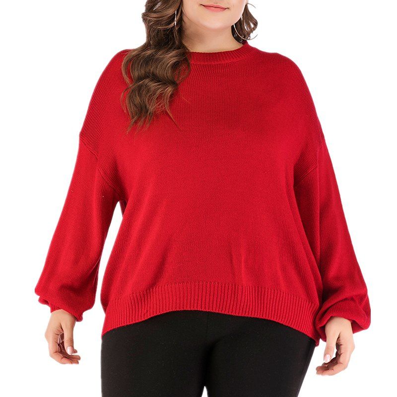 

Round Collar Long Sleeve Red Sweater