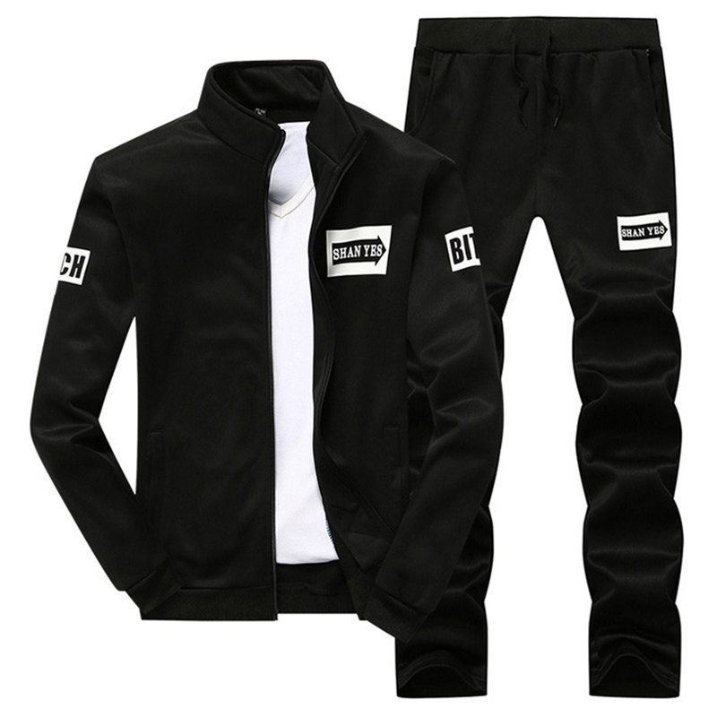 

Mens Jacket Casual Sports Baseball Sweater Set, Black