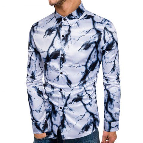 

Men's Printed Shirts Color Block Ink Painting Casual Shirt, White