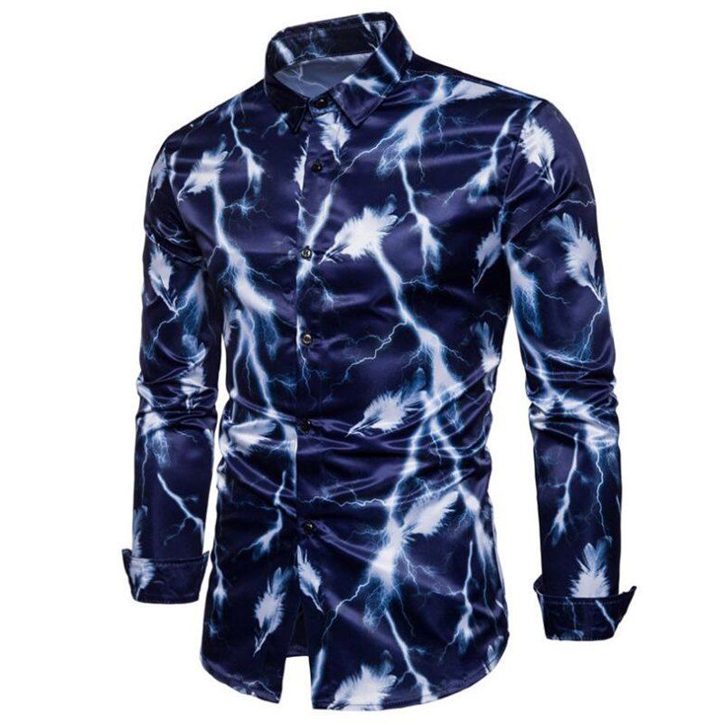 

Men' Printed Shirts Color Block Ink Painting Casual Shirt, Cadetblue