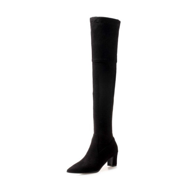

Pointed Head with Medium and Simple Knee Boots, Black