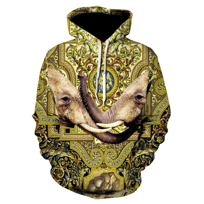 

3D Elephant Print Men's Sweater Coat Casual Graphic T-shirt Hoodies, Multi